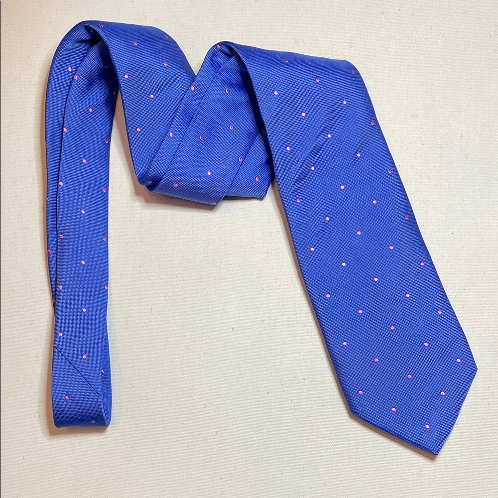 THOMAS PINK Silk Blue & Pink Polka-Dot Tie Preppy Office Formal Coastal